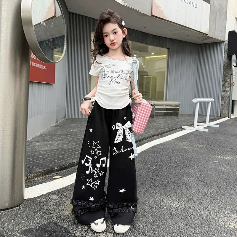 [HÀNG XUẤT DƯ] SET BỘ CHO BÉ HỌC NHẢY HIPHOP. ÁO CROPTOP PHỐI QUẦN SUÔNG REN GẤU CHO BÉ GÁI 20-50KG - HXD