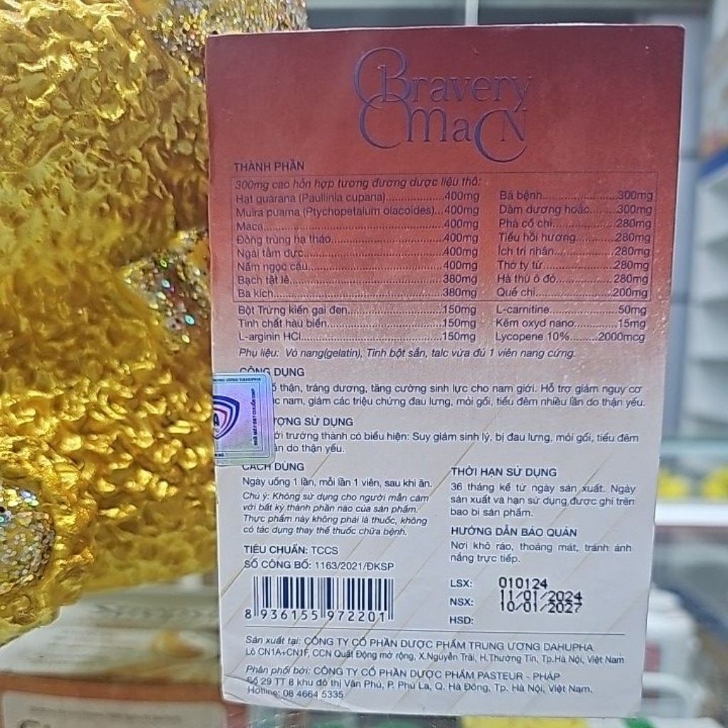 Viên uống giúp bổ thận tráng dương, tăng cường sinh lực , giảm do thận yếu Bravery man [ hộp 30 viên ]
