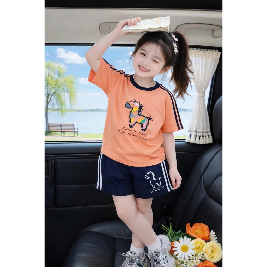 Bộ đồ bé gái in hình hươu dễ thương chất vải cotton tixi thấm hút mồ hôi dành cho bé gái size từ 13 - 38kg