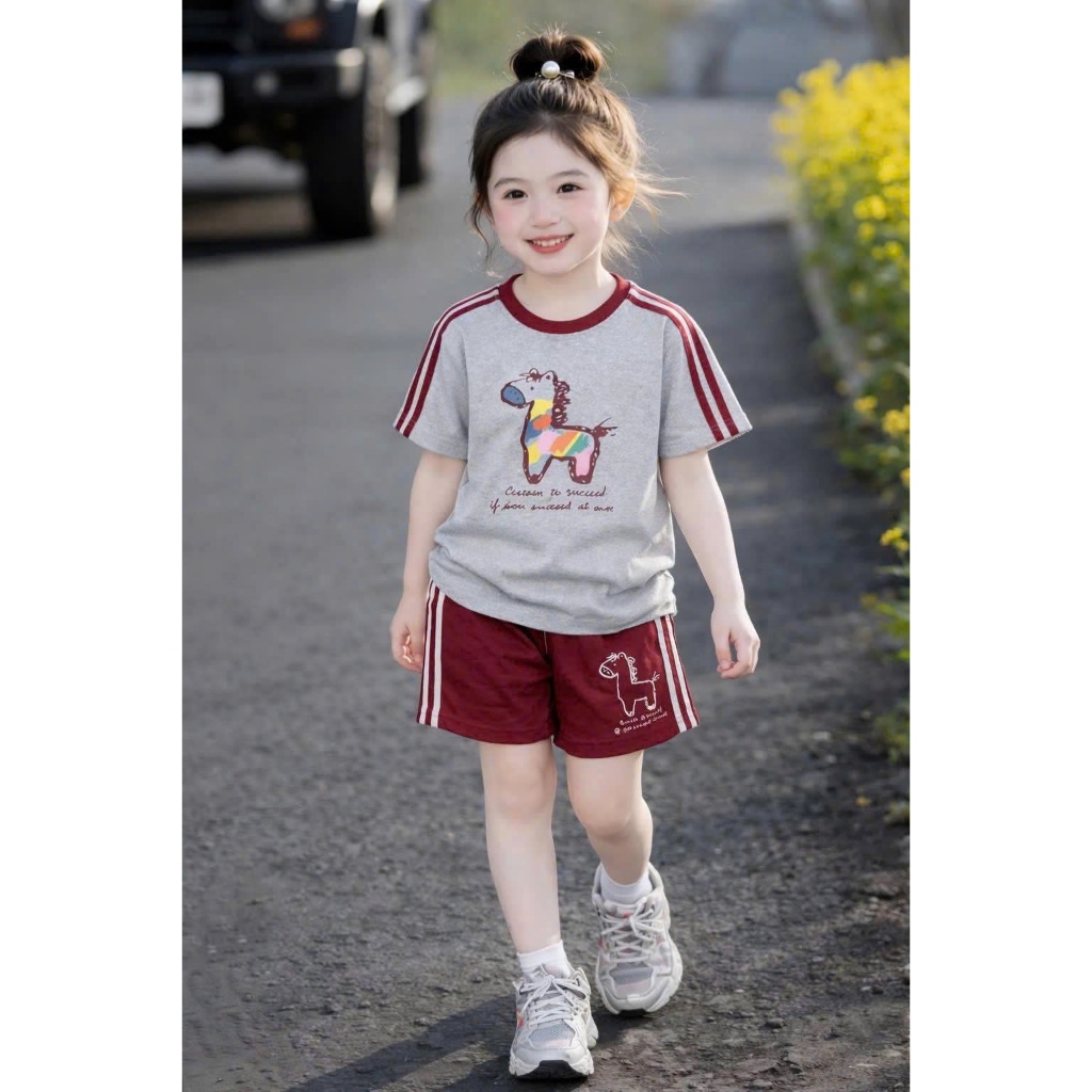 Bộ đồ bé gái in hình hươu dễ thương chất vải cotton tixi thấm hút mồ hôi dành cho bé gái size từ 13 - 38kg