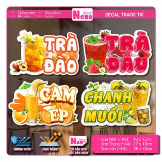 Decal Trang Trí Trà Tắc, Cam Vắt, Tranh Dán Quán Nước, Cà Phê, Dán Tường, Tủ, Kính, Xe Đẩy - Sticker Chịu Được Mưa Nắng.