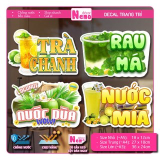 Decal Trang Trí Trà Tắc, Cam Vắt, Tranh Dán Quán Nước, Cà Phê, Dán Tường, Tủ, Kính, Xe Đẩy - Sticker Chịu Được Mưa Nắng.