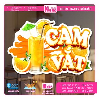 Decal Trang Trí Trà Tắc, Cam Vắt, Tranh Dán Quán Nước, Cà Phê, Dán Tường, Tủ, Kính, Xe Đẩy - Sticker Chịu Được Mưa Nắng.