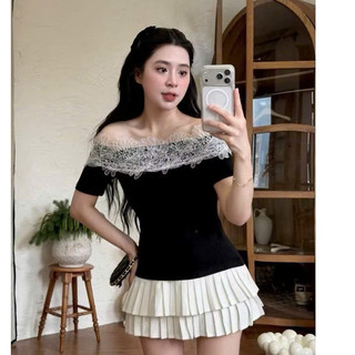 Áo trễ vai phối ren mềm mại quyến rũ Tôn Dáng Sang Chảnh