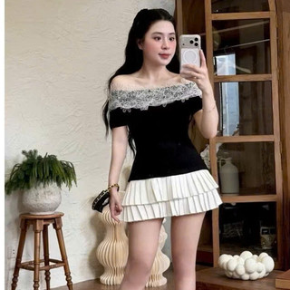 Áo trễ vai phối ren mềm mại quyến rũ Tôn Dáng Sang Chảnh