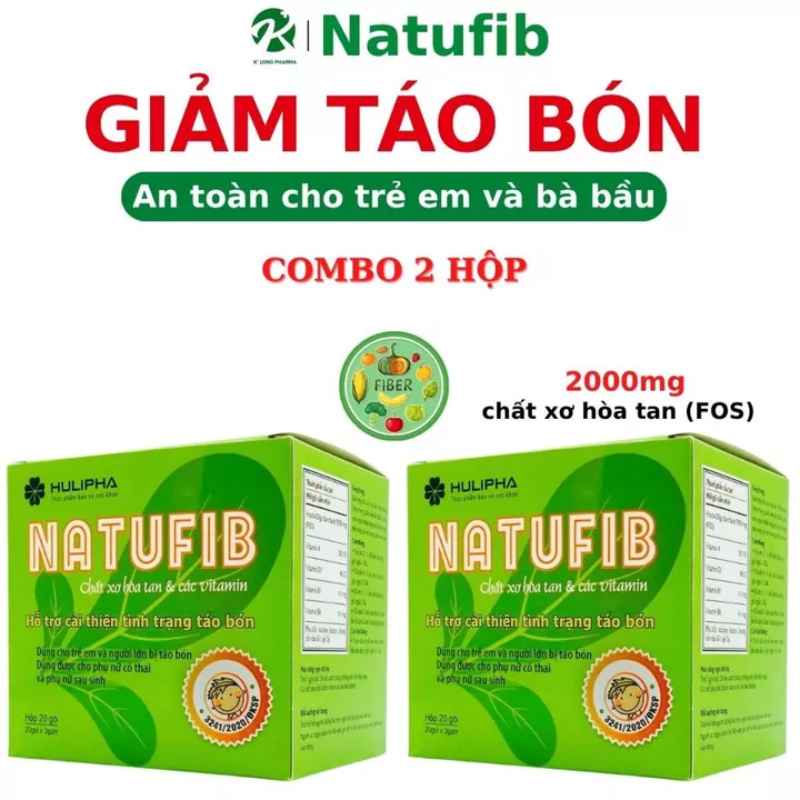 COMBO 2 HỘP NATUFIB, Giảm Táo Bón, Bổ Sung 2000mg Chất Xơ Hòa Tan FOS, Giúp Nhuận Tràng, Hộp 20 Gói
