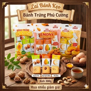 Bánh Trứng Phú Cường Fucuco Mix 3 Vị: Hạt Óc Chó, Hạnh Nhân, Hạt Điều - Bịch 300g Thơm Ngon Bổ Dưỡng