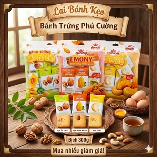 Bánh Trứng Phú Cường Fucuco Mix 3 Vị: Hạt Óc Chó, Hạnh Nhân, Hạt Điều - Bịch 300g Thơm Ngon Bổ Dưỡng