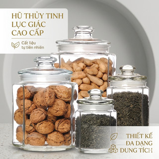 Hũ lọ thủy tinh lục giác đựng thực phẩm, gia vị hũ đựng gia vị, thực phẩm khô, Hũ lọ muối dưa