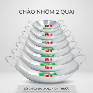 Chảo Nhôm 2 Quai Sâu Lòng Dày Dặn Đủ Cỡ_Size 16/18/22/24/26/30Cm