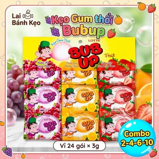 [Combo 2-4-6-10] Bịch Kẹo Gum Thổi Lotte BUP UP - Đủ Vị Cam,Dâu, Nho - Bịch 24 gói×3g