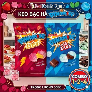[Combo 1-2-4] Kẹo Dynamite Hương Bạc Hà Nhân Socola & Hương Dâu, gói 308g