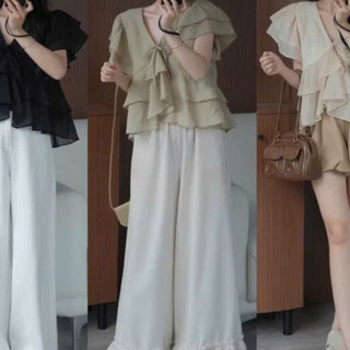 Áo Voan Tơ Cổ V Tay Hến Xếp Tầng, Áo Voan Cho Nữ