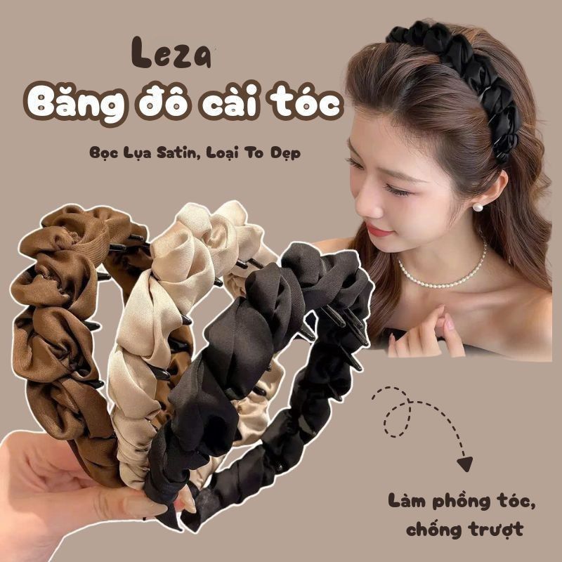 LEZA - Bờm Làm Phồng Tóc Bọc Lụa Satin Cao Cấp. Thiết Kế Kiểu Mới, Cỡ To. Phong Cách Sang Trọng. Phụ Kiện Tóc Cho Nữ