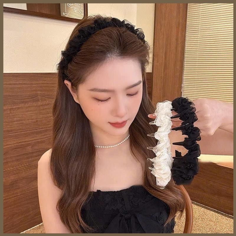 LEZA - Băng đô xếp li lưới đính cườm ngọt ngào, phong cách Hàn Quốc, phụ kiện tóc cho nữ siêu xinh