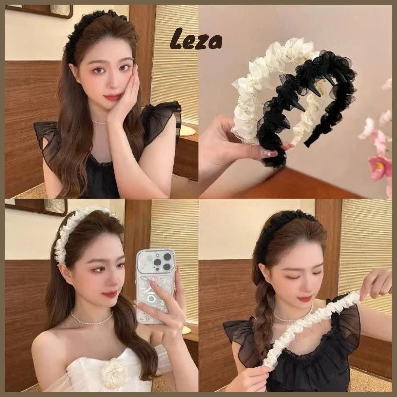 LEZA - Băng đô xếp li lưới đính cườm ngọt ngào, phong cách Hàn Quốc, phụ kiện tóc cho nữ siêu xinh