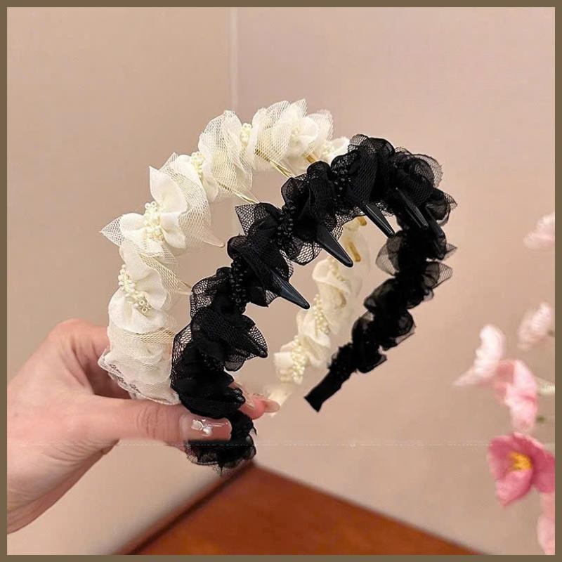 LEZA - Băng đô xếp li lưới đính cườm ngọt ngào, phong cách Hàn Quốc, phụ kiện tóc cho nữ siêu xinh