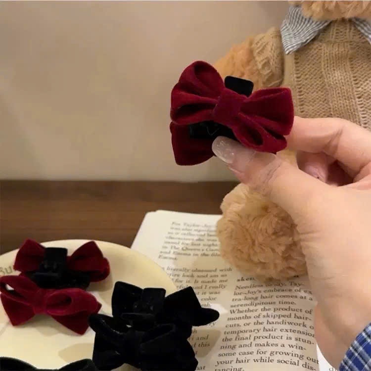 LEZA - Set 2 Kẹp Mái Nơ Nhung phong cách Tiểu Thư Hàn Quốc, Trẻ Trung Năng Động phù hợp đi làm đi chơi