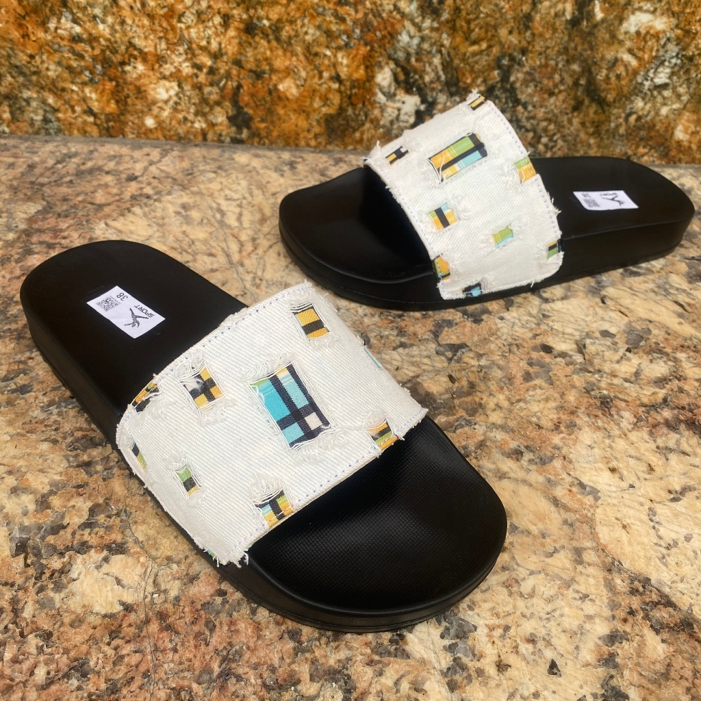 Dép Lê Quai Ngang Unisex, Chất Liệu Jean Chống Thấm Đế Nhẹ Êm Chân, Size 37 44