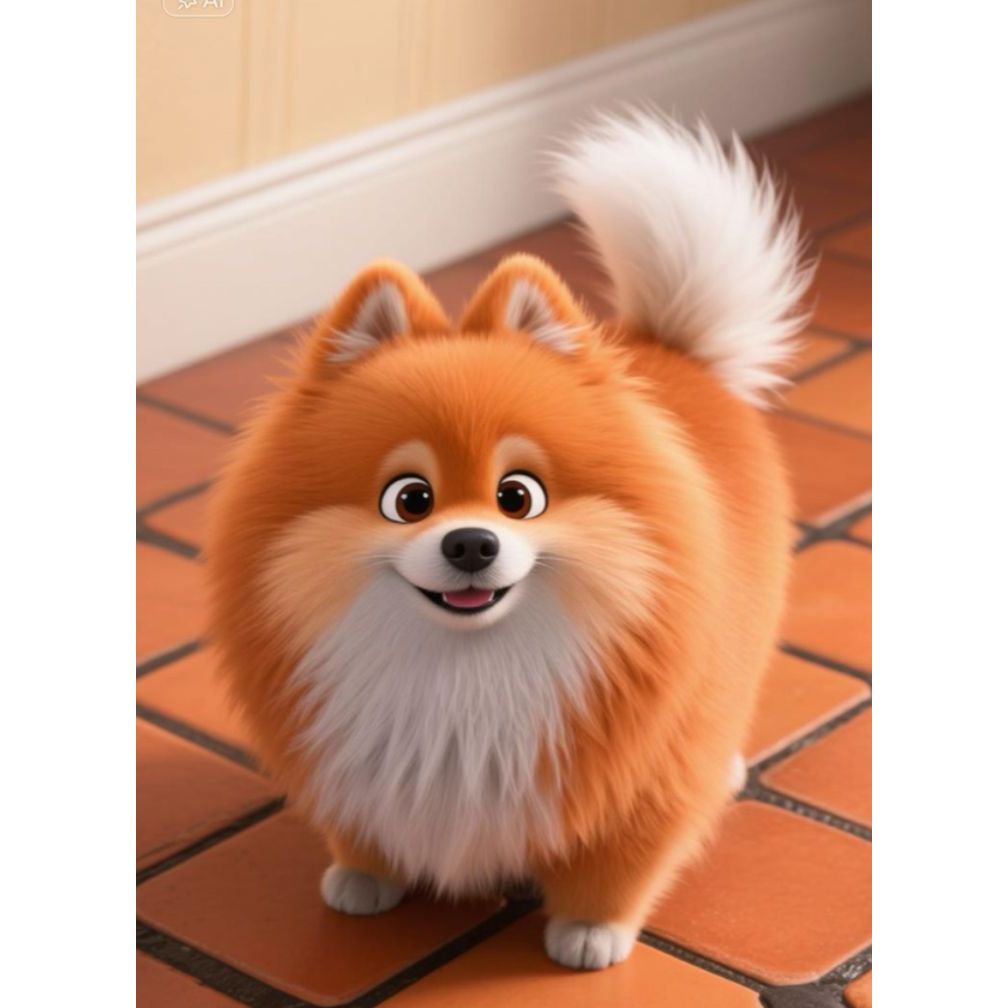 Móc khoá chú chó Pomeranian màu trắng siêu dễ thương