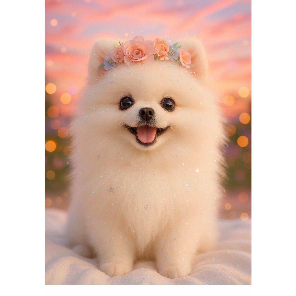 Móc khoá chú chó Pomeranian màu trắng siêu dễ thương