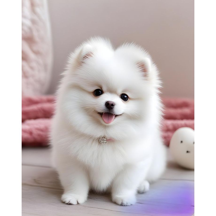 Móc khoá chú chó Pomeranian màu trắng siêu dễ thương