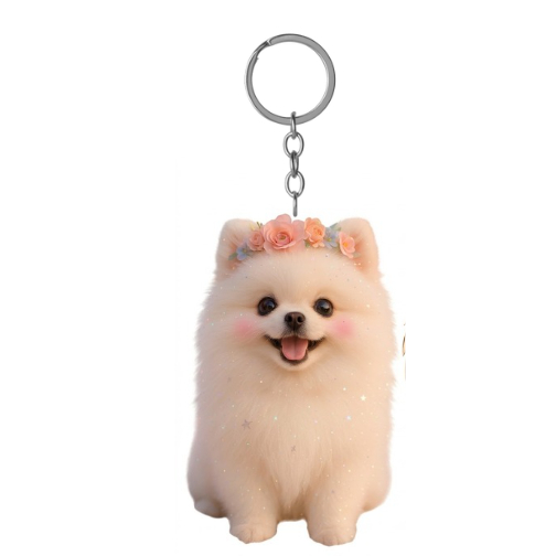 Móc khoá chú chó Pomeranian màu trắng siêu dễ thương