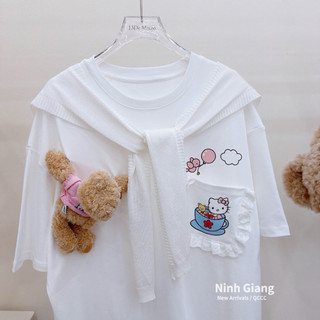 Áo Phông Gấu 13De Marzo Kitty Túi Bèo Kèm Khăn Len QC