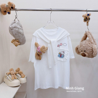 Áo Phông Gấu 13De Marzo Kitty Túi Bèo Kèm Khăn Len QC