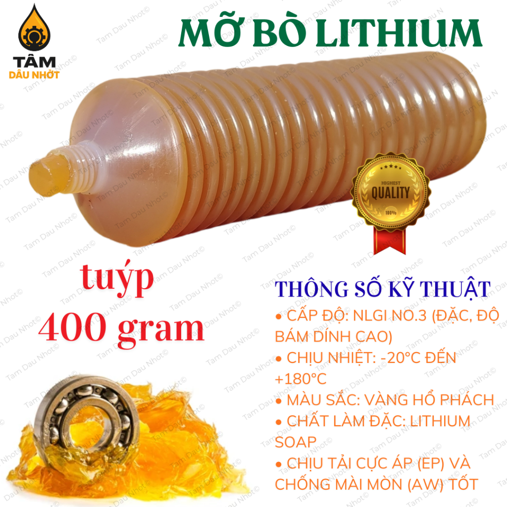 Mỡ sâu, mỡ bò bôi trơn chịu nhiệt đóng chai dạng con sâu Grease Lithium NLGI số 3 - 400g