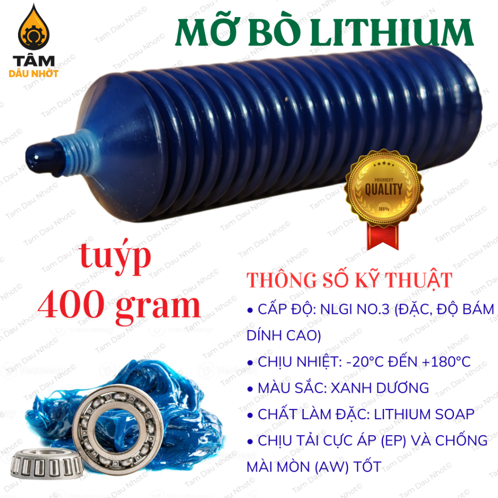 Mỡ sâu, mỡ bò bôi trơn chịu nhiệt đóng chai dạng con sâu Grease Lithium NLGI số 3 - 400g