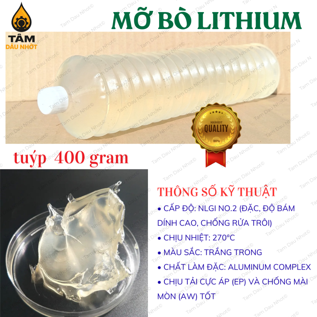 Mỡ sâu, mỡ bò bôi trơn chịu nhiệt đóng chai dạng con sâu Grease Lithium NLGI số 3 - 400g