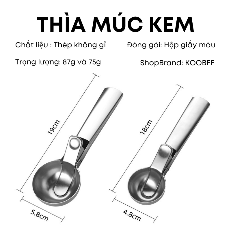 Muỗng Thìa Múc Kem, Trái Cây, Làm Thịt Viên KOOBEE Bằng Thép Không Gỉ Nhỏ Gọn Dễ Sử Dụng (NB69)