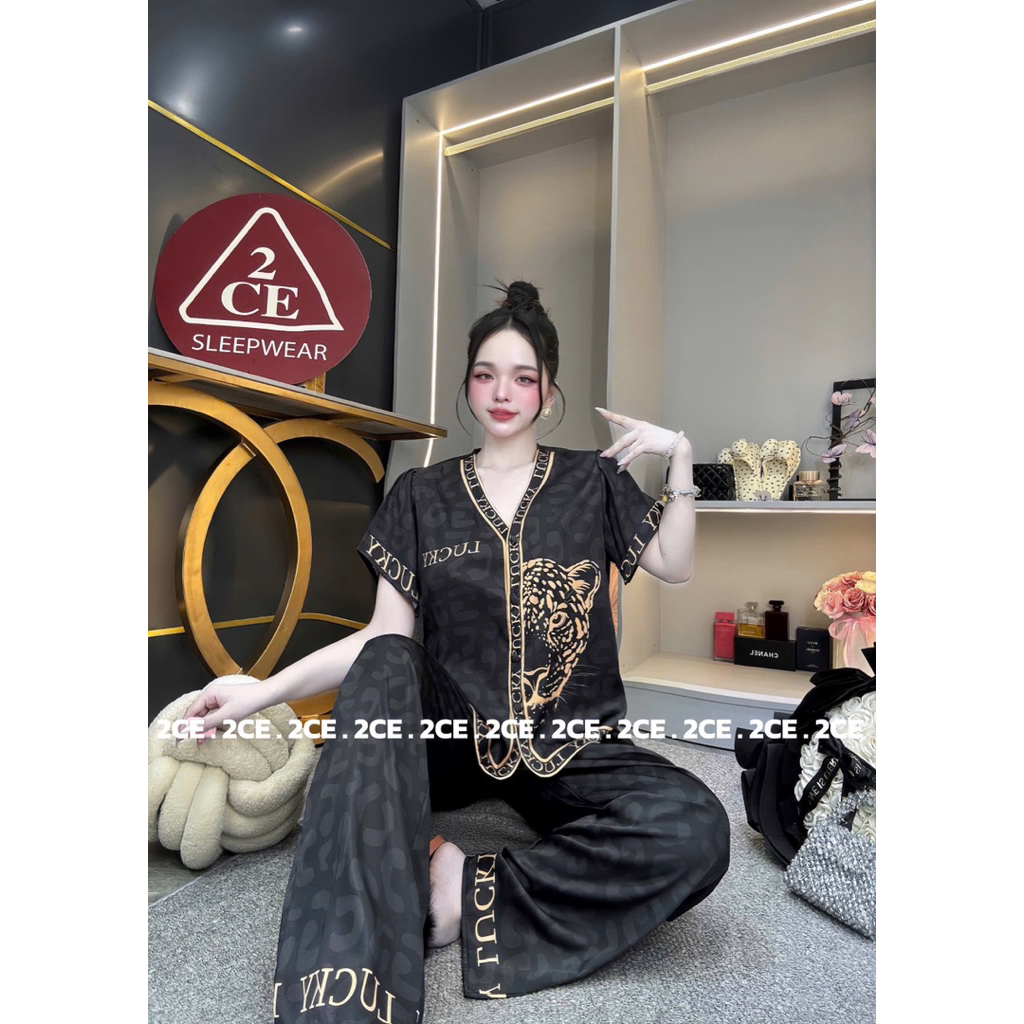 40-58kg bộ pijama cổ V lụa mịn Hàn Châu mềm mát