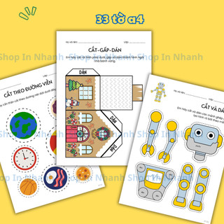 Combo 33 tờ giấy a4 cho bé cắt dán thủ công, đồ chơi paper cut giáo dục sớm phát triển vận động