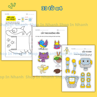 Combo 33 tờ giấy a4 cho bé cắt dán thủ công, đồ chơi paper cut giáo dục sớm phát triển vận động