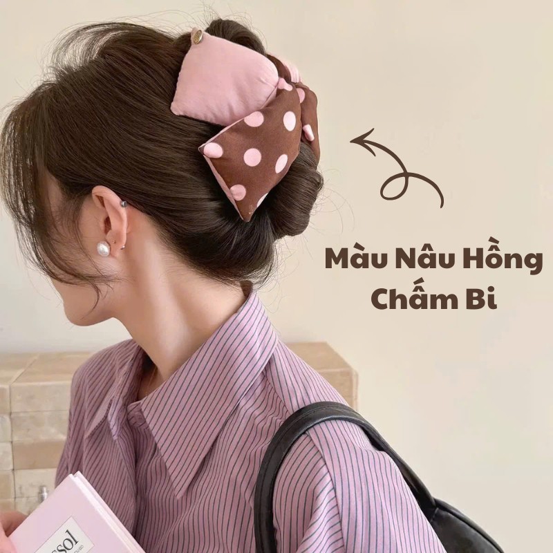 LEZA - Kẹp Tóc Càng Cua Tam Giác Phao Nhồi Bông 13cm Hai Màu Chấm Bi Mẫu Mới Phong Cách Cá Tính Trẻ Trung