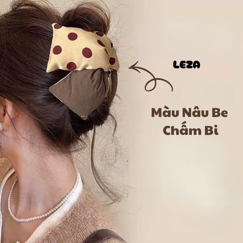 LEZA - Kẹp Tóc Càng Cua Tam Giác Phao Nhồi Bông 13cm Hai Màu Chấm Bi Mẫu Mới Phong Cách Cá Tính Trẻ Trung