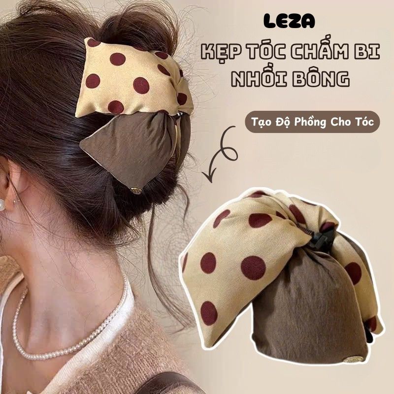 LEZA - Kẹp Tóc Càng Cua Tam Giác Phao Nhồi Bông 13cm Hai Màu Chấm Bi Mẫu Mới Phong Cách Cá Tính Trẻ Trung