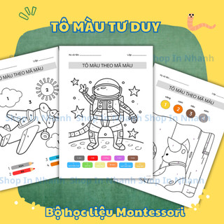 Set 37 tờ a4 cho bé tập tô màu tư duy, tô màu theo phép tính rèn luyện khả năng tính toán và nghệ thuật