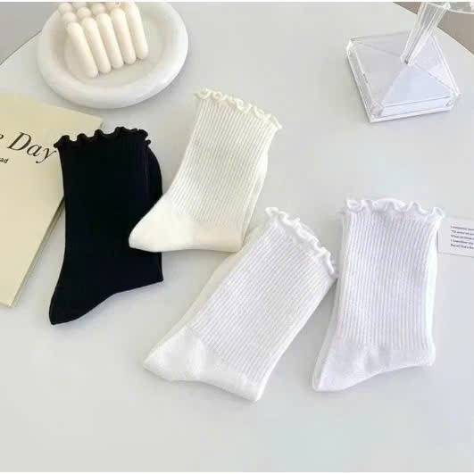 LEZA - Tất Cao Cổ Trơn/Bèo Len Đơn Giản,Dễ Phối Đồ Hàng Ngày. Phong Cách Nhật Bản, Hàn Quốc