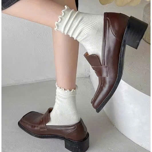 LEZA - Tất Cao Cổ Trơn/Bèo Len Đơn Giản,Dễ Phối Đồ Hàng Ngày. Phong Cách Nhật Bản, Hàn Quốc