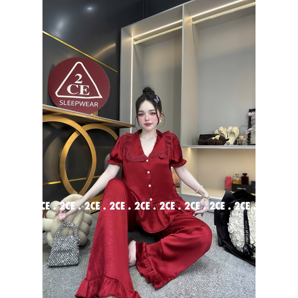 40-65kg bộ đồ tay dài lụa kim cương - set ngủ mặc nhà tiểu thư pijama mềm mịn mát
