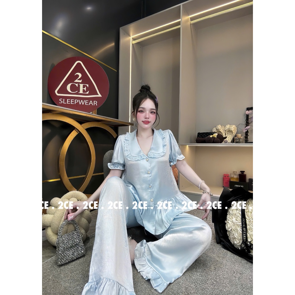 40-65kg bộ đồ tay dài lụa kim cương - set ngủ mặc nhà tiểu thư pijama mềm mịn mát