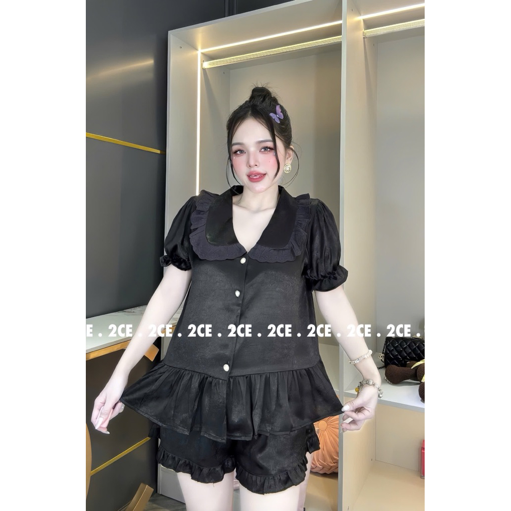 40-65kg bộ đồ tay dài lụa kim cương - set ngủ mặc nhà tiểu thư pijama mềm mịn mát