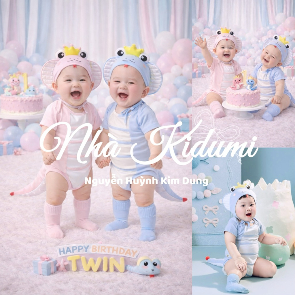 Bodysuit Bé RẮN ĐỘI VƯƠNG MIỆN kèm nón Cho Bé Trai Bé Gái 3–12kg SINH NHẬT THÔI NÔI – Cotton Mềm Mịn, Thoáng Mát