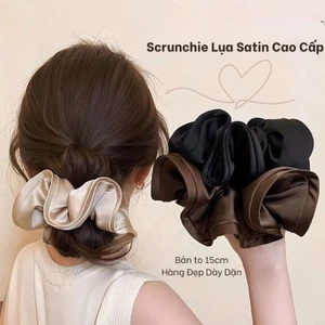 LEZA- Dây Buộc Scrunchies Lụa Satin Cao Cấp 14cm -18cm. Dây Buộc Tóc Phong Cách Pháp Sang Trọng Hàng đẹp 14-18cm