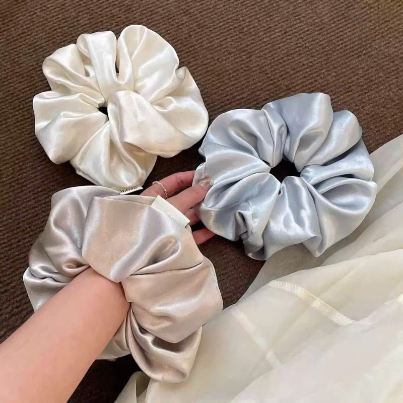 LEZA- Dây Buộc Scrunchies Lụa Satin Cao Cấp 14cm -18cm. Dây Buộc Tóc Phong Cách Pháp Sang Trọng Hàng đẹp 14-18cm