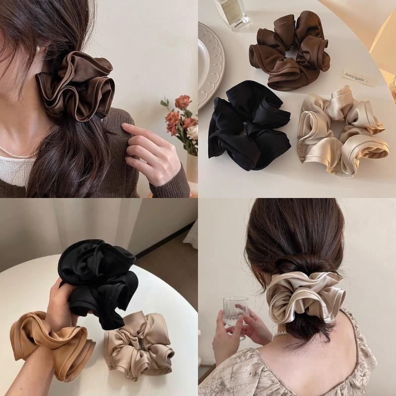LEZA- Dây Buộc Scrunchies Lụa Satin Cao Cấp 14cm -18cm. Dây Buộc Tóc Phong Cách Pháp Sang Trọng Hàng đẹp 14-18cm