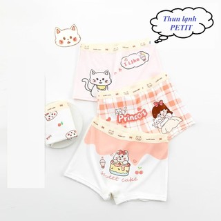 [P07 Thun Petit Mèo sọc cam] Combo 4 quần chip đùi bé gái thun lạnh Petit kháng khuẩn 10A, quần lót bé gái cao cấp